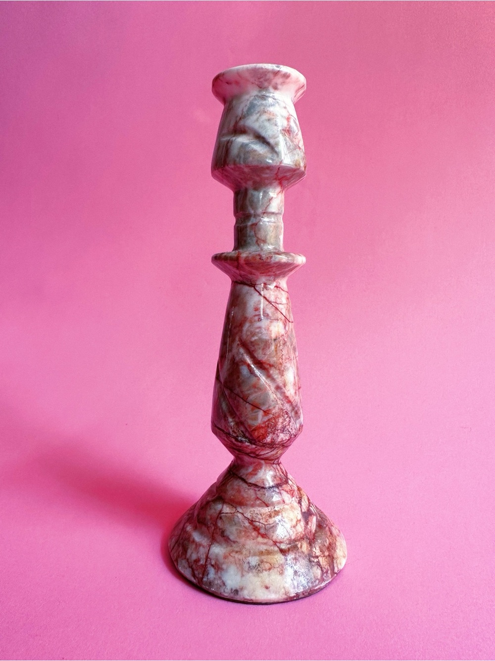 Vintage Marbled Pink Stone Candle Holder - Home Art